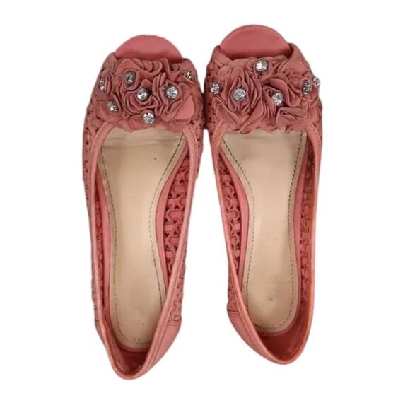 Report Shoes Womens 7 Flats Slip On Woven Peep Toe Ruffle Embellished Fashion - Picture 11 of 16